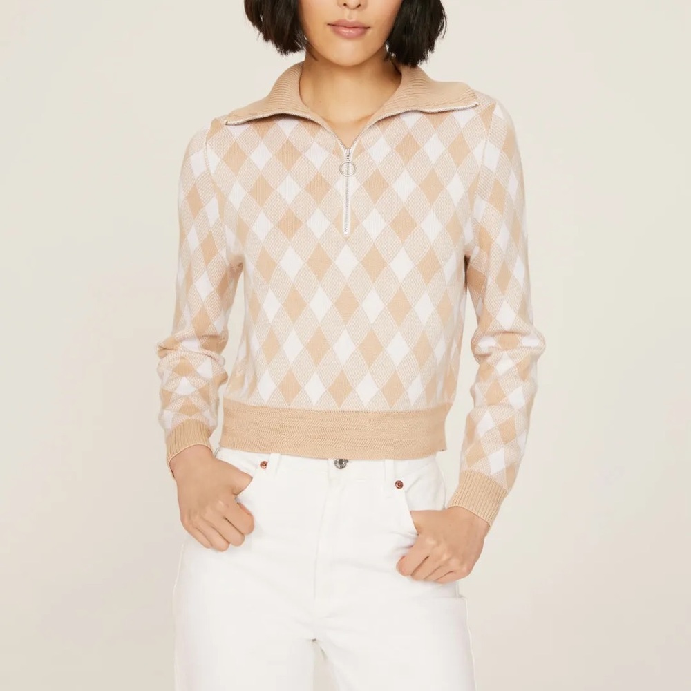 SAYLOR Beige and White Argyle Sweater